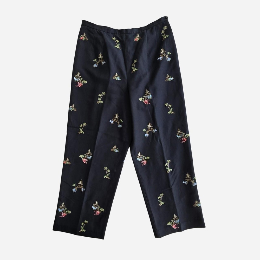 VTG 90's black silk embroidered tapered trousers / TALBOTS / quiet luxury